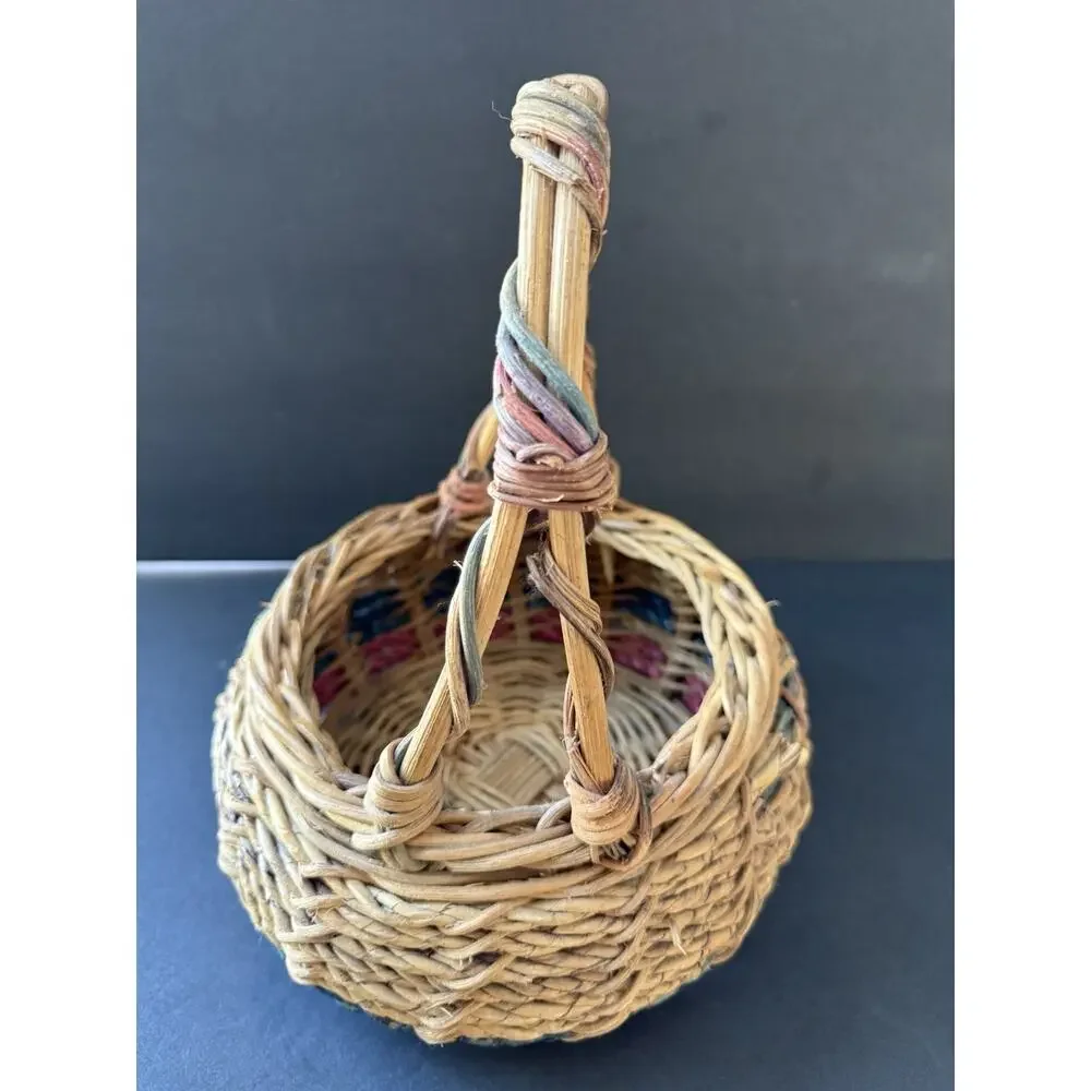 Vintage Garden Trug Handle Basket Rustic Twig Wood Farmhouse Gathering Cottage